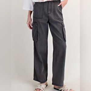 Easel Black Wide Leg Denim Cargo Pants Size Small NWT